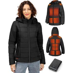 Heated Jacket for Women, Winter Heating Coat with Detachable Hood